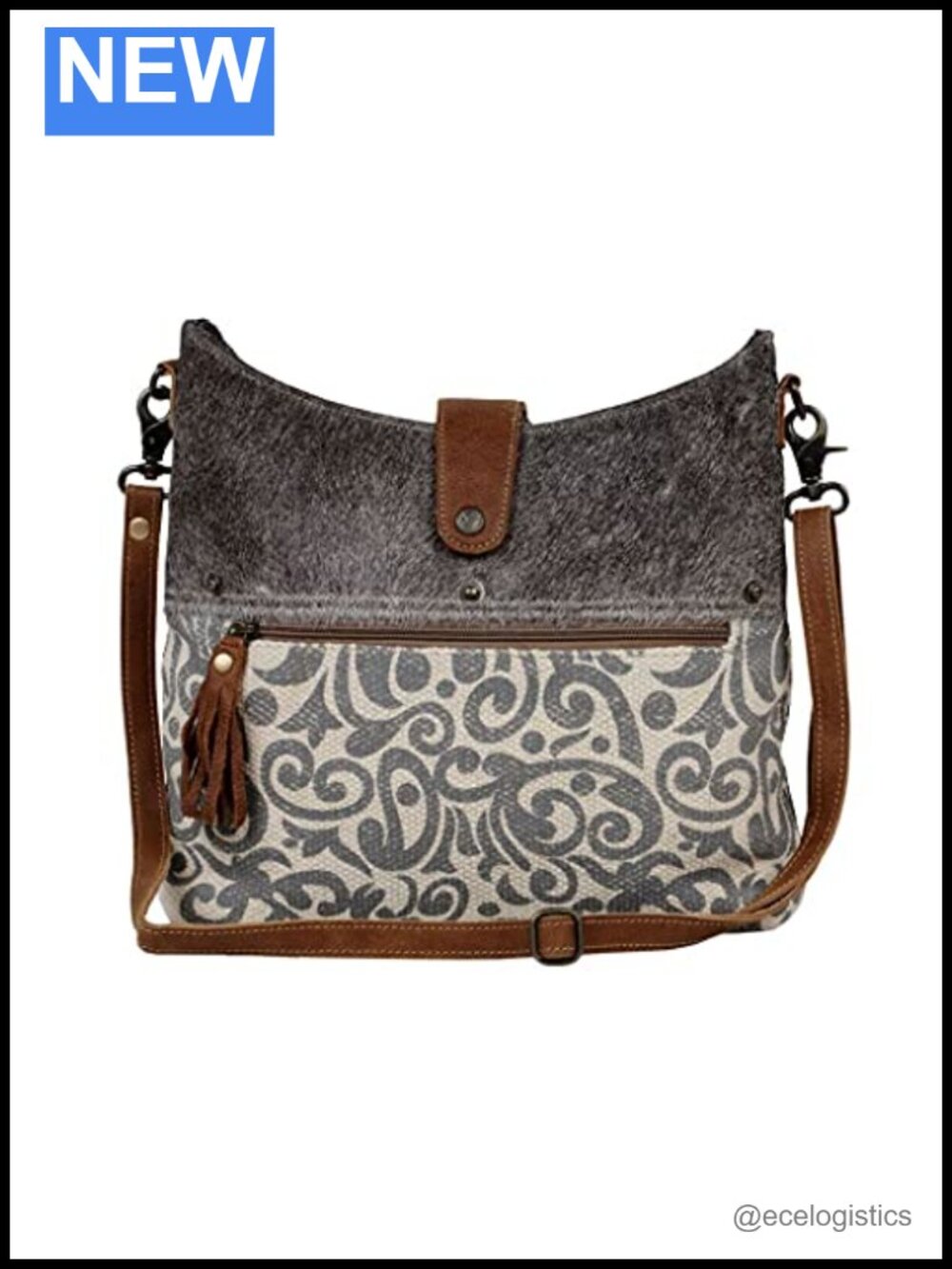 Canvas Shoulder Bag Paisley Pattern Real Leather Strap Handcrafted Women's Purse